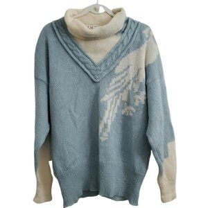Escada Sweater Womens Mohair Oversized Cowl Neck Pullover  Light Blue Cream